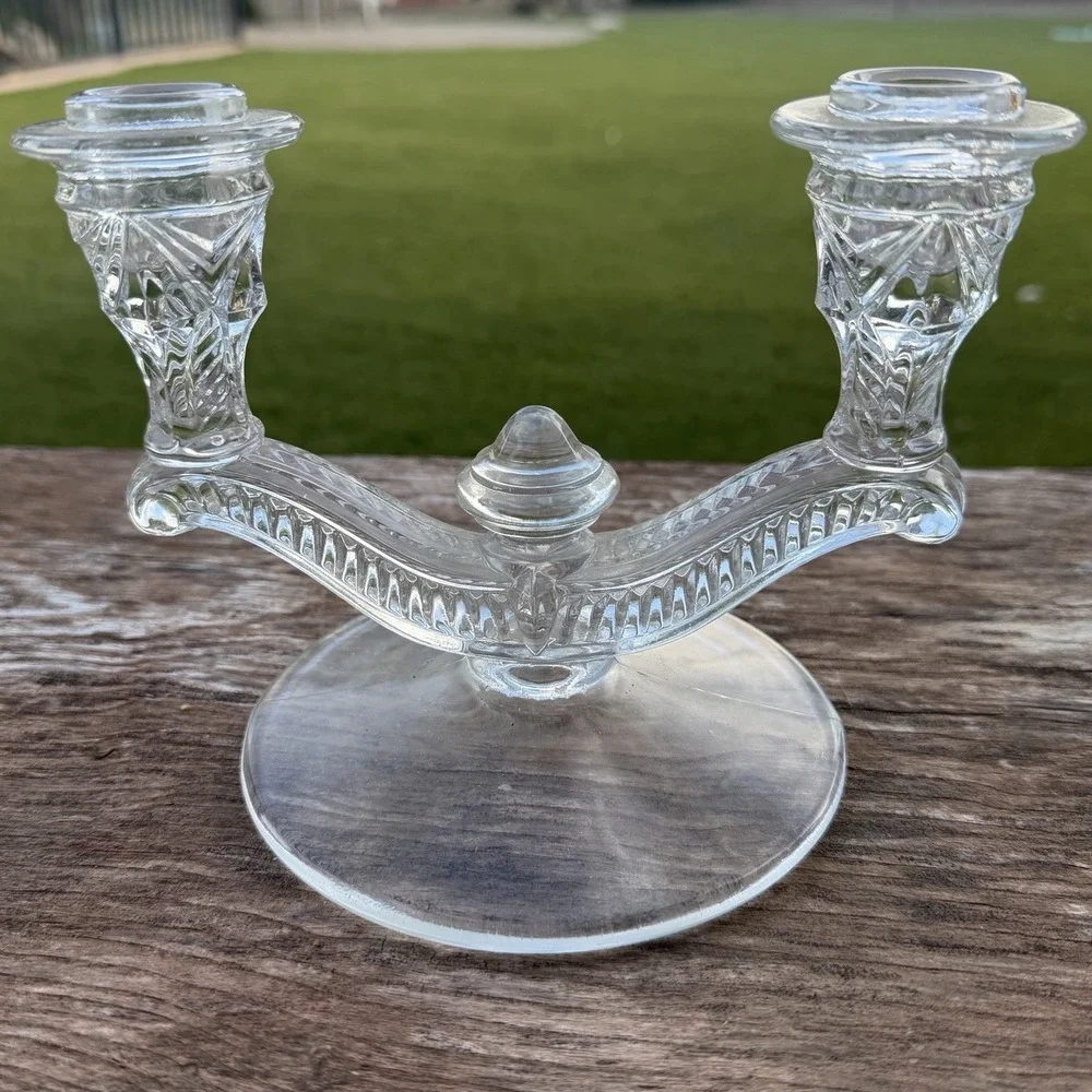 Indiana Glass Company Gothic Double Candlestick Holder Candelabra Witchy Macabre